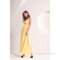 Robe jaune décolleté en V plongeant pour femme